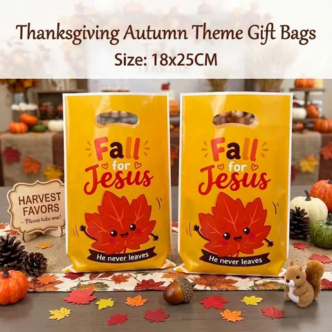 Thanksgiving Herfst Esdoornblad Geschenktassen Fall For Jesus Plastic Traktatiezakjes Gestanst Handvat Snoepverpakking Voor Oogstfeest