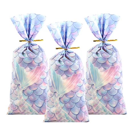 Mermaid Scale Pattern Color Printed OPP Party Gift Bags With Gold Twist Ties For Candy Cookie Biscuits Packaging Dreamy Gradient Bags