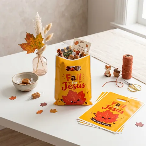 Thanksgiving Herfst Esdoornblad Geschenktassen Fall For Jesus Plastic Traktatiezakjes Gestanst Handvat Snoepverpakking Voor Oogstfeest
