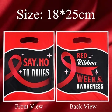 Red Ribbon Week Awareness Gift Bags Pearlescent Film Plastic Tote Bag Say No To Drugs Printed Party Favor Bag For Charity Event