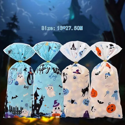 Halloween Candy Bags OPP Flat Gift Bags Festive Party Favor Treat Bags Ghost Pumpkin Prints For Baking