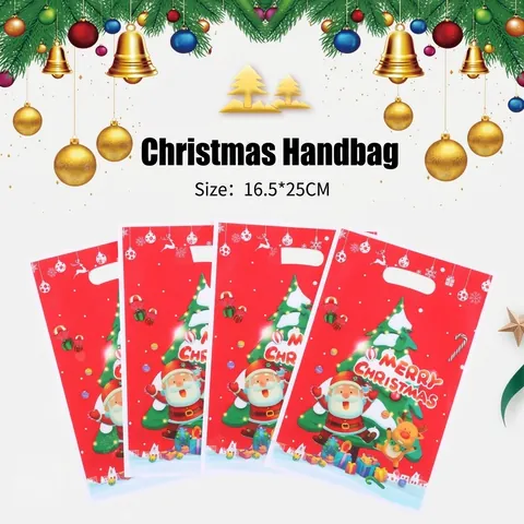 Sacs Cadeaux de Noël en Plastique avec Poignée Sacs de Fête Motif Père Noël Renne pour Bonbons Biscuits Cadeaux