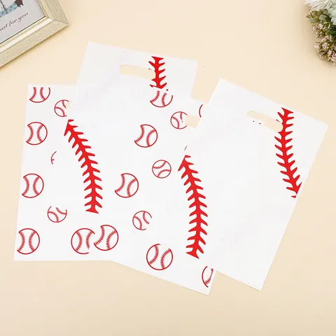 Sacs-Cadeaux en Plastique Thème Baseball Sport Anniversaire Fête Enfants Activité Sacs de Rangement Emballage avec Poignée Découpée