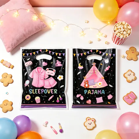 Sacs Cadeaux en Plastique de Fête de Pyjama de Dessin Animé pour Filles Anniversaire Tente Pyjama Motif Sacs à Main Imprimés