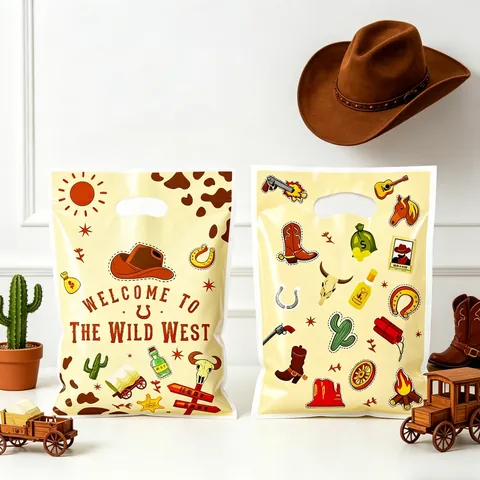 Western Cowboy Thema Party Cadeauzakjes Welcome To The Wild West Plastic Handvatzakken Voor Kinderen Verjaardag Snoepzakjes