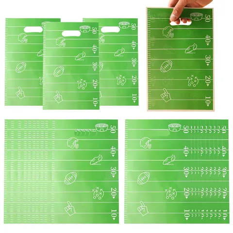 Rugby Football Themed Party Gift Bags Green Plastic Goodie Bags With Handles For Sports Event Birthday Candy Storage Packaging