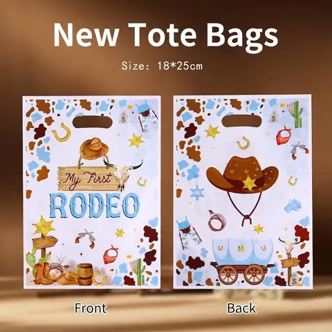 Cowboy Rodeo Theme Party Favor Gift Bags 18x25cm Pearlescent Film Printed Candy Bags With Handle For Birthday Party Supplies