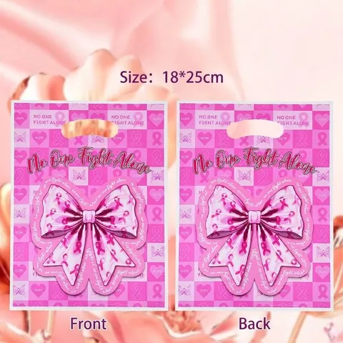 Pink Bow Print Pearl Film Gift Tote Bag No One Fight Alone Awareness Ribbon Handle Packaging Bag For Birthday Party Charity Events