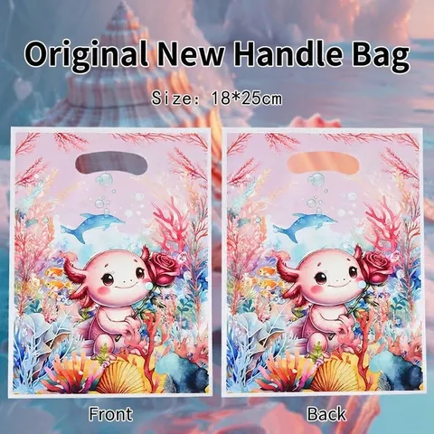 Sacs Cadeaux en Plastique Thème Monde Sous-marin Axolotl de Dessin Animé Impression d'Animaux Marins pour Bonbons et Collations