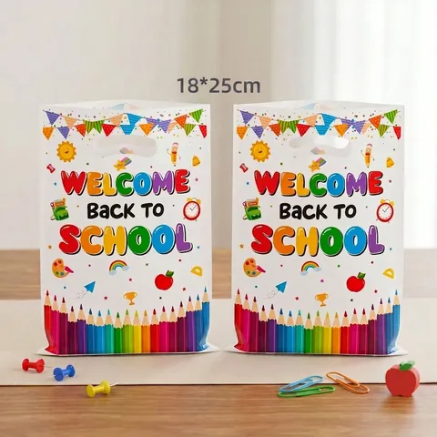 Back To School Cartone Animato Plastica Sacchetti Regalo Stampati Studente Snack Sacchetti di Stoccaggio Con Maniglia Elementi Educativi Colorati