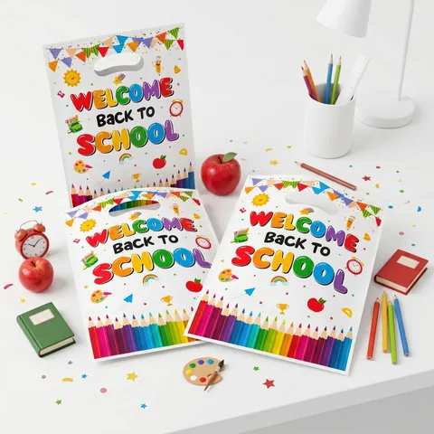 Back To School Cartone Animato Plastica Sacchetti Regalo Stampati Studente Snack Sacchetti di Stoccaggio Con Maniglia Elementi Educativi Colorati