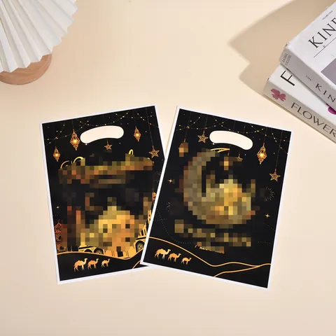 Eid Mubarak Ramadan Sacchetti Regalo Luna Stella Castello Stampa Dorata Sacchetti di Plastica per Festa Caramelle Cioccolato Confezione