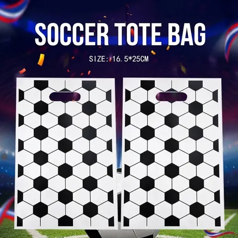 Bolsas de Regalo de Plástico Impresas con Tema de Fútbol Para Dulces Galletas Almacenamiento Impermeable con Asa