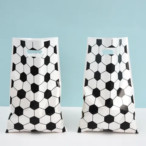 Bolsas de Regalo de Plástico Impresas con Tema de Fútbol Para Dulces Galletas Almacenamiento Impermeable con Asa