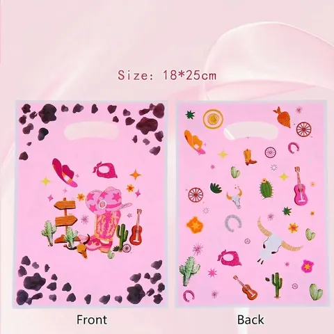 Roze Cowgirl Western Party Cadeauzakjes Parelmoerfilm Handvattassen Voor Verjaardag Snoep Cowboylaarzen Hoed Patroon Koeprint