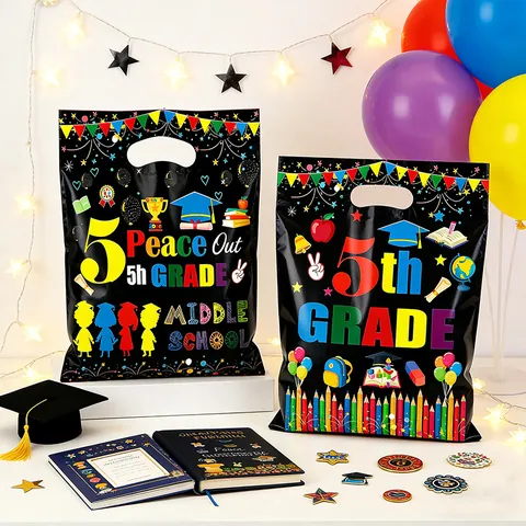 Graduation Party Gift Bags With Handles 5th Grade Middle School Theme Plastic Goody Bags For Candy Ceremony Party Favors