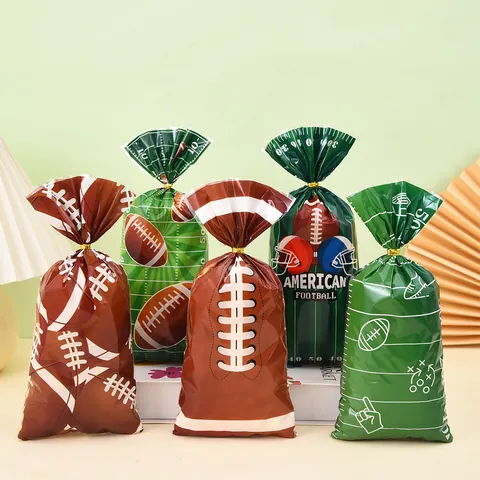 Süßigkeitentüten Mit American Football Thema Party Favors OPP Cellophan Keks Geschenktüten Mit Gold Bindern Flache Taschen