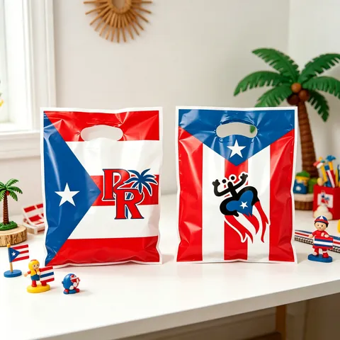 Puerto Rico Vlag Patroon Plastic Cadeauzakjes Rood Wit Blauw Coqui Kikker Palmboom Party Favor Bags Voor Verjaardag Vakantie Viering