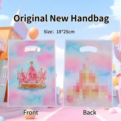 Watercolor Pink Blue Crown Castle Print Gift Bag For Party Candy Snack Packaging Portable Handle Return Gift Bag