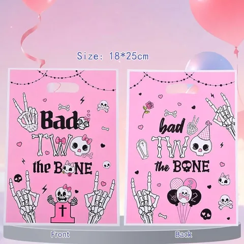 Pink Halloween Skull Printed Gift Bags Bad TWO The Bone Party Favor Bags For Candy Cookie Treat Handbag Festival Pack