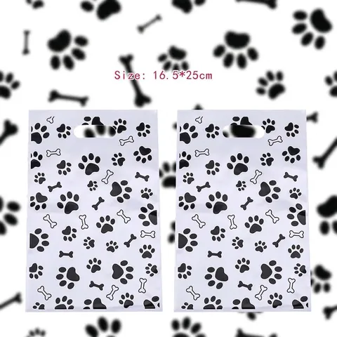 Cute Dog Paw Print Bone Pattern Party Gift Bags Pearl Film Candy Packaging Tote Bags For Birthday Party Favors