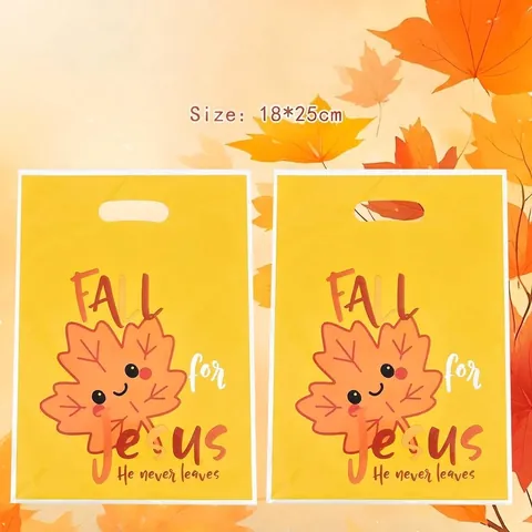 Cute Cartoon Maple Leaf Print Handbag Yellow Pearl Film Plastic Packaging Bag For Birthday Party Favor Gift Snack Bags