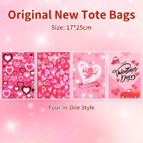Bolsas de Regalo para San Valentín con Estampado de Corazones Película Perlada Mango de Cuatro Dedos Bolsas de Plástico