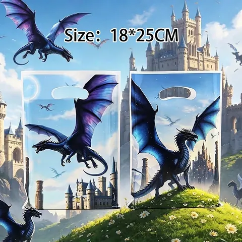 Bolsas de Regalo de Plástico con Tema de Castillo de Dragón de Fantasía con Agujero de Asa Bolsas de Regalo Impermeables para Fiesta de Cumpleaños Niños