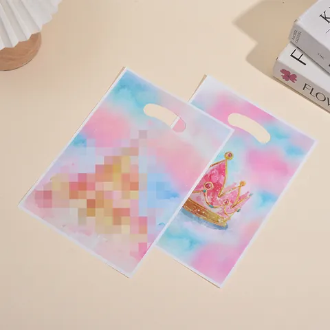 Watercolor Pink Blue Crown Castle Print Gift Bag For Party Candy Snack Packaging Portable Handle Return Gift Bag