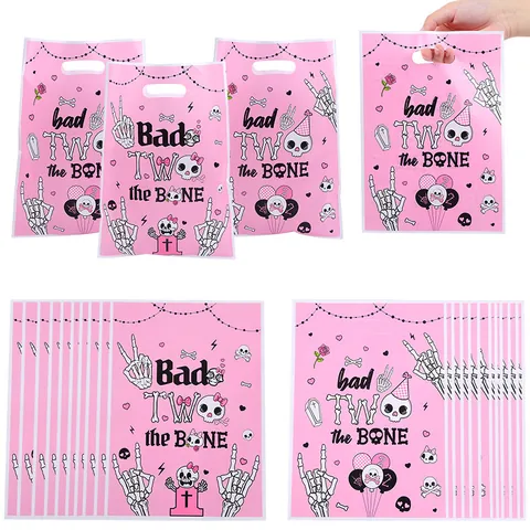 Pink Halloween Skull Printed Gift Bags Bad TWO The Bone Party Favor Bags For Candy Cookie Treat Handbag Festival Pack