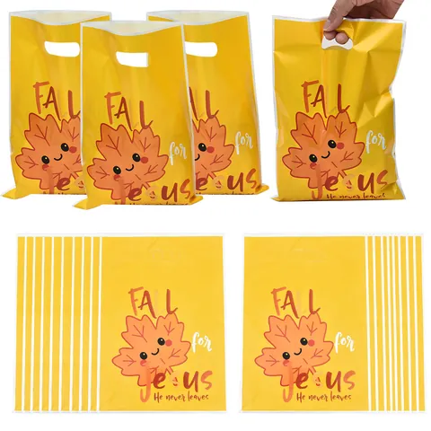 Cute Cartoon Maple Leaf Print Handbag Yellow Pearl Film Plastic Packaging Bag For Birthday Party Favor Gift Snack Bags