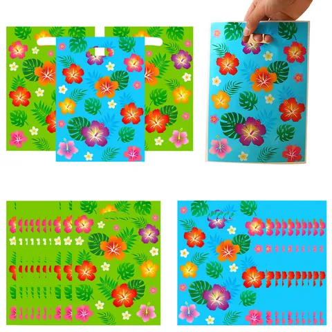 Tropical Flower Print Pearlescent Film Gift Bag Portable Plastic Packaging Bag For Party Favor Snack Candy Bag Handheld Bag