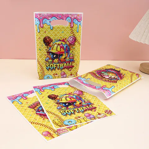 Sacs Cadeaux de Fête d'Anniversaire pour Enfants Thème Softball et Glace Sacs en Plastique avec Poignée pour Bonbons Sacs de Friandises Cartoon pour Garçons Filles