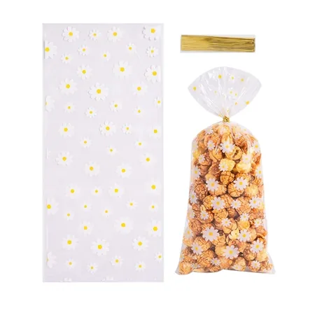 Daisy Pattern Clear OPP Gift Bags Plastic Snack Cookie Packaging Bags With Twist Ties For Bakery Party Party Gift Bags