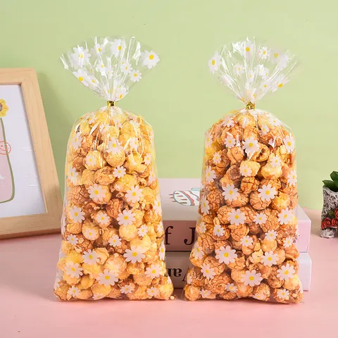 Daisy Pattern Clear OPP Gift Bags Plastic Snack Cookie Packaging Bags With Twist Ties For Bakery Party Party Gift Bags