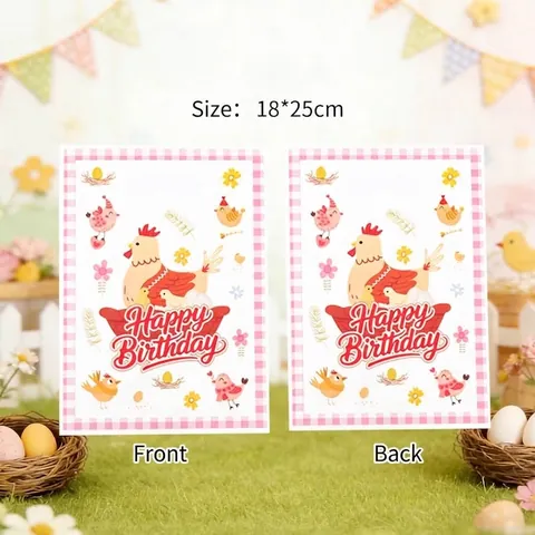 Cartoon Chicken Happy Birthday Theme Plastic Gift Handbag For Kids Birthday Party Favors Kindergarten Handheld Packaging Bags