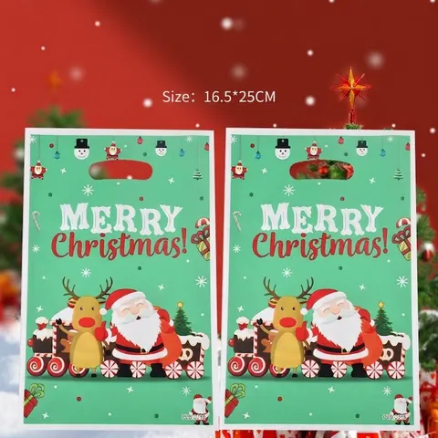 Merry Christmas Pearlescent Film Gift Bags Cartoon Santa Claus Reindeer Pattern Candy Cookie Snack Bags For Holiday Birthday Party Favor Return Bags Kids