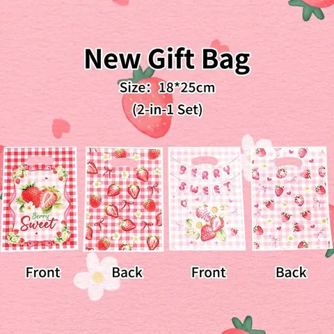 Sacchetti Regalo in Plastica con Stampa Fragola Motivo Gingham Berry Sweet Borse per Imballaggio Caramelle per Festa di Compleanno Matrimonio