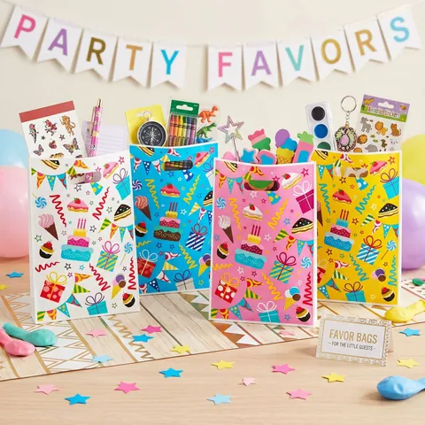 Children Birthday Party Favor Bags Plastic Gift Handbags With Handles Cartoon Cake Candy Patterns Party Supplies