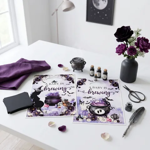 Purple Witch Baby Shower Gift Bag Halloween Magic Cauldron Theme Plastic Candy Treat Handbag With Handle Party Favors