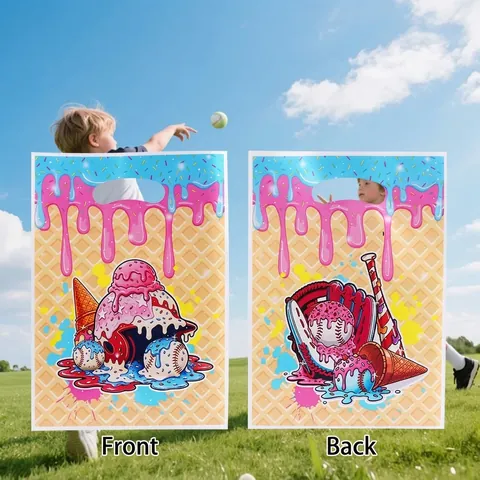 Cartoon Pearlescent Film Gift Bags Cute Ice Cream Baseball Party Favor Bags With Handle Hole For Birthday Celebration Holiday Gift Decor