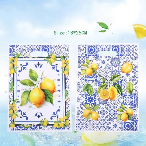 Mediterrane Blau Weiß Porzellan Zitrone Druck Geschenktüten Kunststoff Wasserdicht Favor Tote Taschen Mit Griff Für Party
