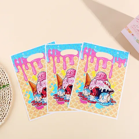 Cartoon Pearlescent Film Gift Bags Cute Ice Cream Baseball Party Favor Bags With Handle Hole For Birthday Celebration Holiday Gift Decor