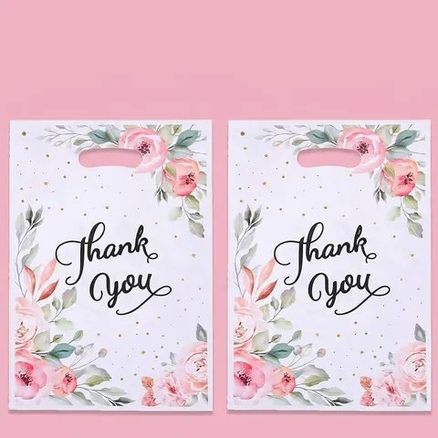 Floral Thank You Handheld Gift Bags Pearl Film Plastic Packaging Bags For Thanksgiving Wedding Party Candy Gift Packaging