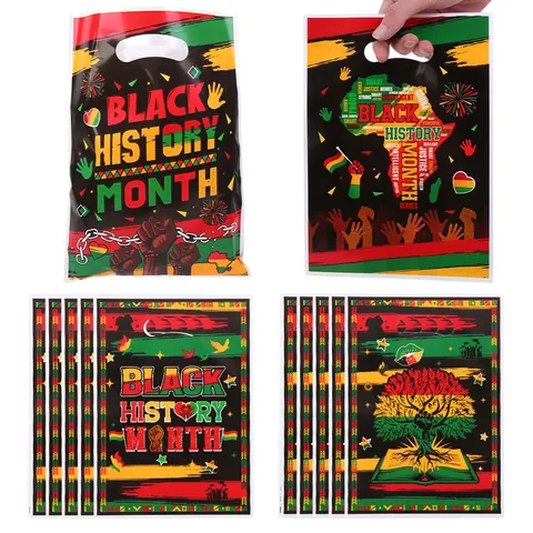 Black History Month Gift Bags Pearlized Film Handbag African Theme Party Favor Bags For Candy Gift Packaging Red Green Yellow Black Graphic
