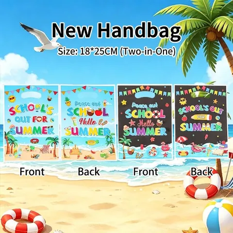 Sacs Cadeaux de Fête d'Été Fin d'École Célébration Thème Plage Sacs en Plastique pour Bonbons Enfants