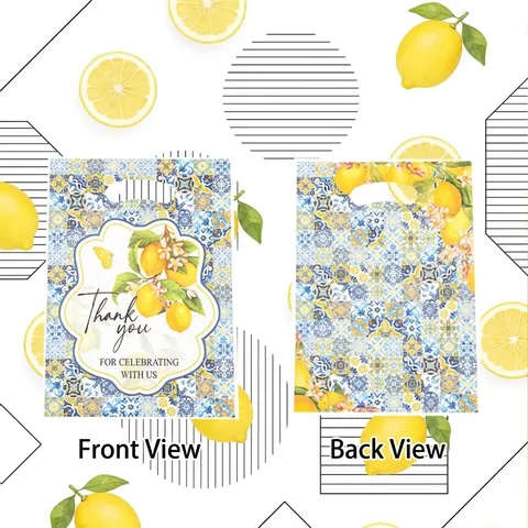 Sacchetti Regalo in Plastica con Stampa Limone Mediterraneo Manico e Motivo Thank You per Confezioni Regalo Matrimonio Festa