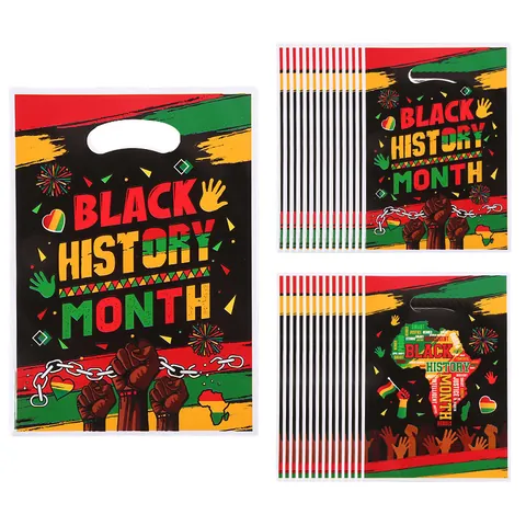 Black History Month Gift Bags Pearlized Film Handbag African Theme Party Favor Bags For Candy Gift Packaging Red Green Yellow Black Graphic