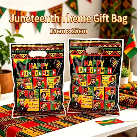 Juneteenth Commemorative Gift Bags African Style Pattern Party Favor Bags Plastic Handheld Souvenir Bags For Celebration