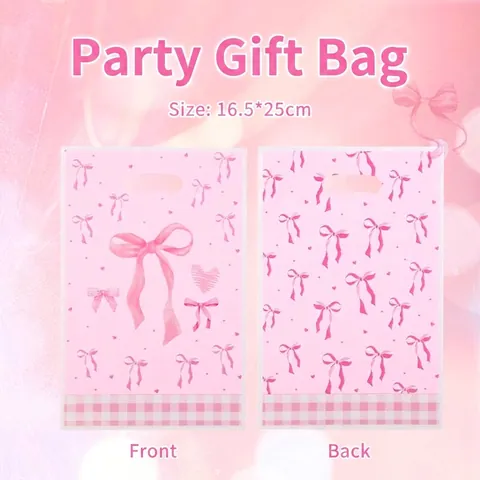 Rosa Schleife Kunststoff Geschenktüten Für Party Thema Dekoration Süßigkeiten Verpackung Handtaschen Mit Herz Gitter Muster Für Hochzeit Geburtstag
